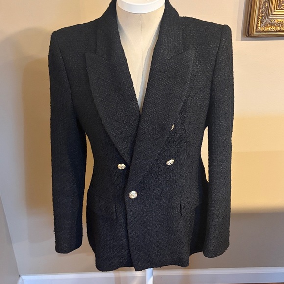 Zara Jackets & Blazers - Zara Black Textured Double-Breasted Blazer with gold  Buttons